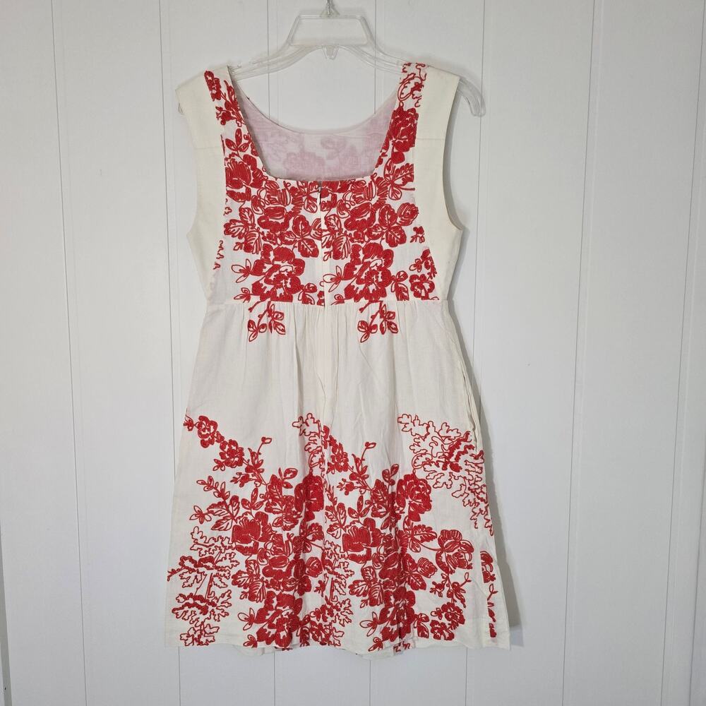J Crew Embroidered Cotton Dress Orange White Sleeveless Pockets Size 4 - Picture 2 of 9